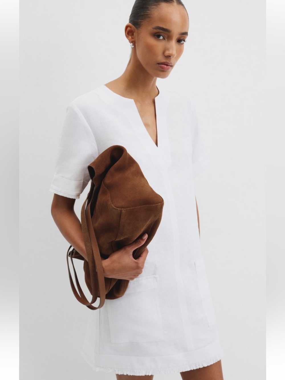 NWT $325 Theory Shift Dress White Organic Size 2 Pockets V Neck
